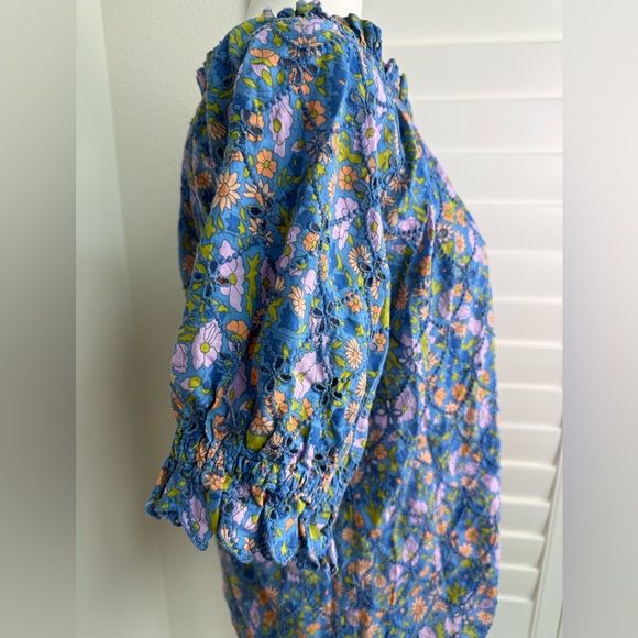 Jennife& Grace eyelet Floral ruffle trim short sleeve Top size M 100% cotton - Picture 4 of 9